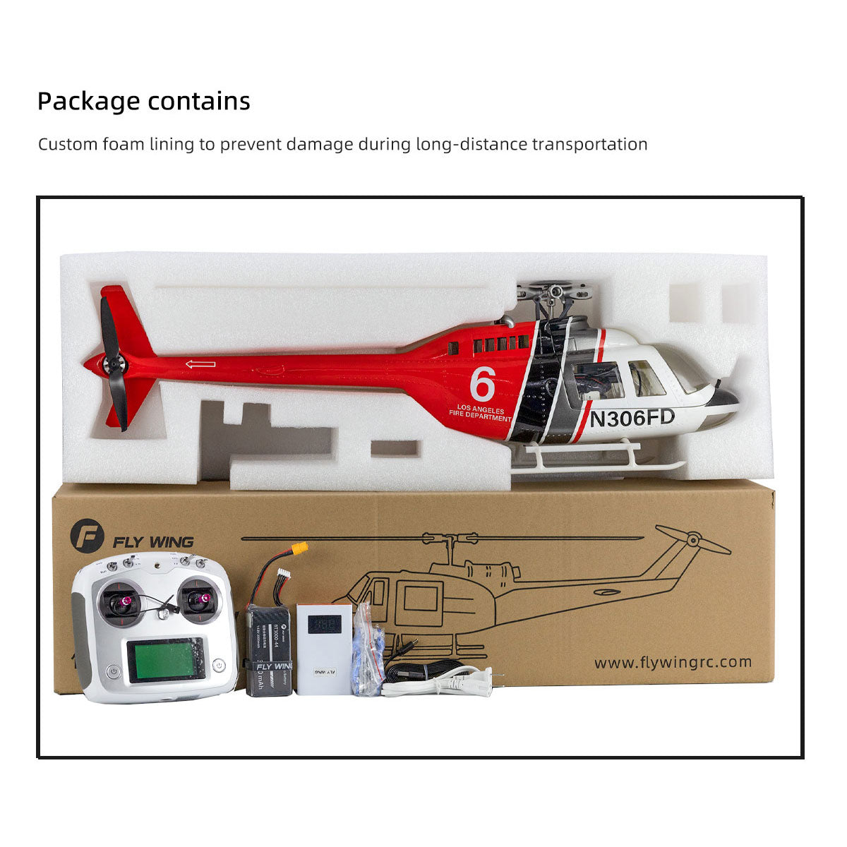 FLYWING Bell 206 RC Helicopter Model 470-Class 2.4G RC 6CH Rescue Airplane - stirlingkit