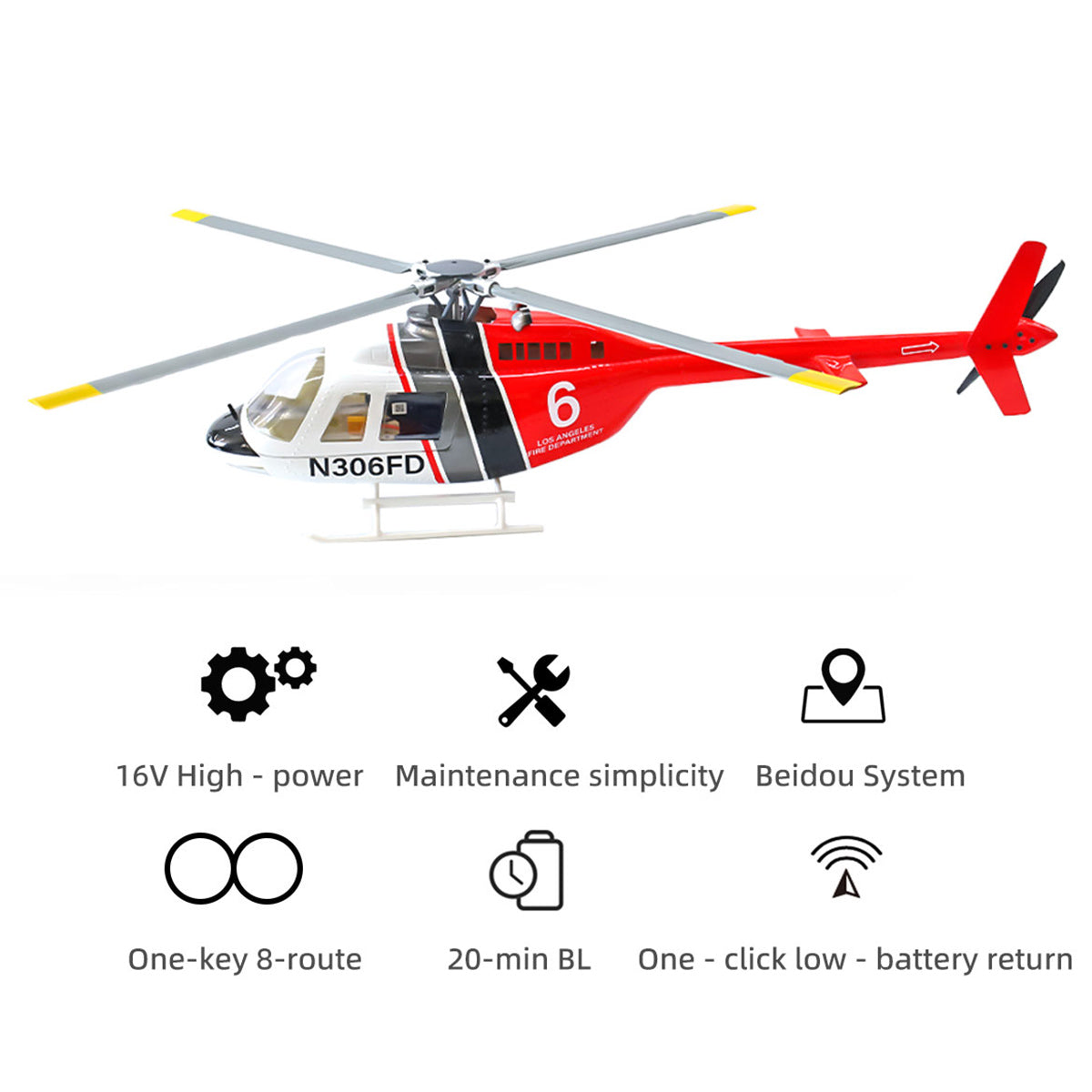 FLYWING Bell 206 RC Helicopter Model 470-Class 2.4G RC 6CH Rescue Airplane - stirlingkit
