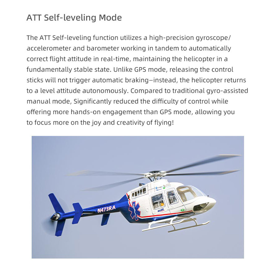 FLYWING BELL-407 470 Class RTF GPS Large RC Helicopter Model with ACE Flight Controller - stirlingkit