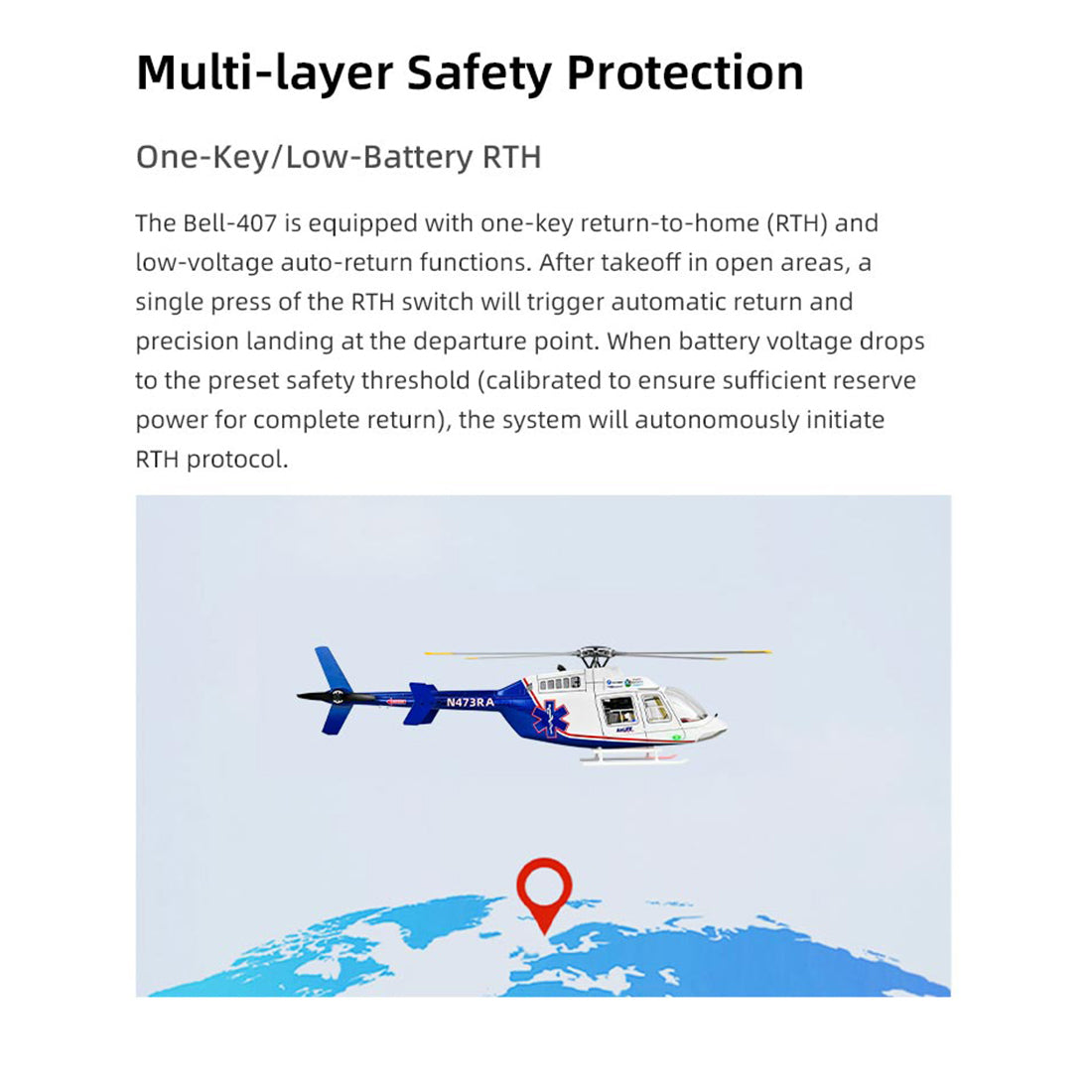 FLYWING BELL-407 470 Class RTF GPS Large RC Helicopter Model with ACE Flight Controller - stirlingkit
