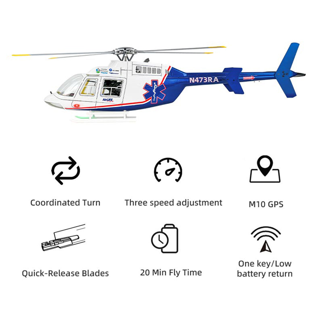 FLYWING BELL-407 470 Class RTF GPS Large RC Helicopter Model with ACE Flight Controller - stirlingkit