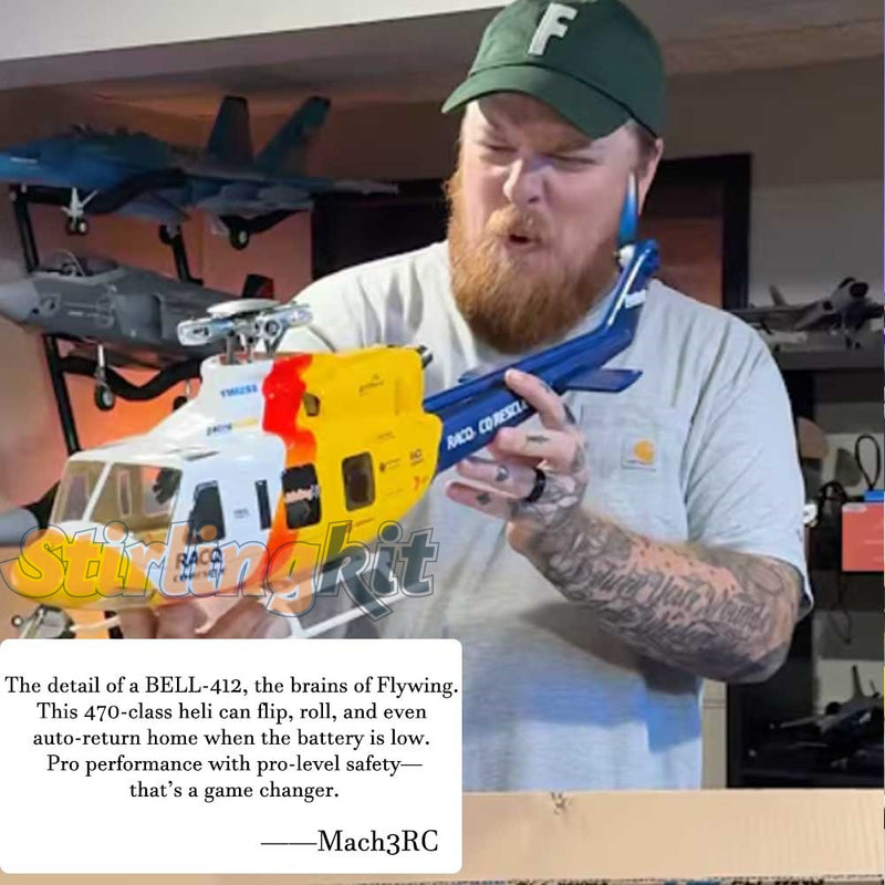 FLYWING BELL-412-V4 RC Military Rescue Helicopter 470-Class 2.4G 6CH RTF RC Airplane Model - stirlingkit