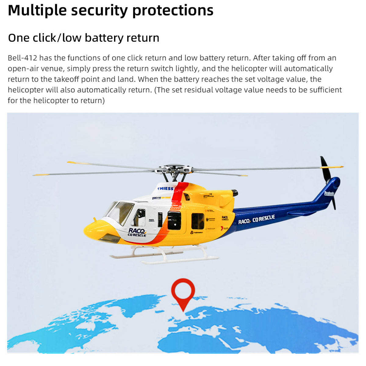 FLYWING BELL-412-V4 RC Military Rescue Helicopter 470-Class 2.4G 6CH RTF RC Airplane Model - stirlingkit