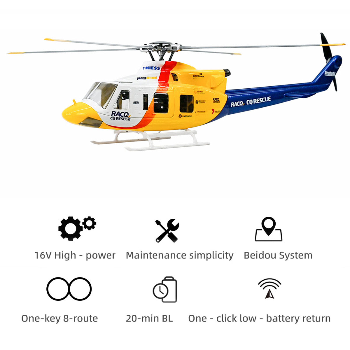 FLYWING BELL-412-V4 RC Military Rescue Helicopter 470-Class 2.4G 6CH RTF RC Airplane Model - stirlingkit