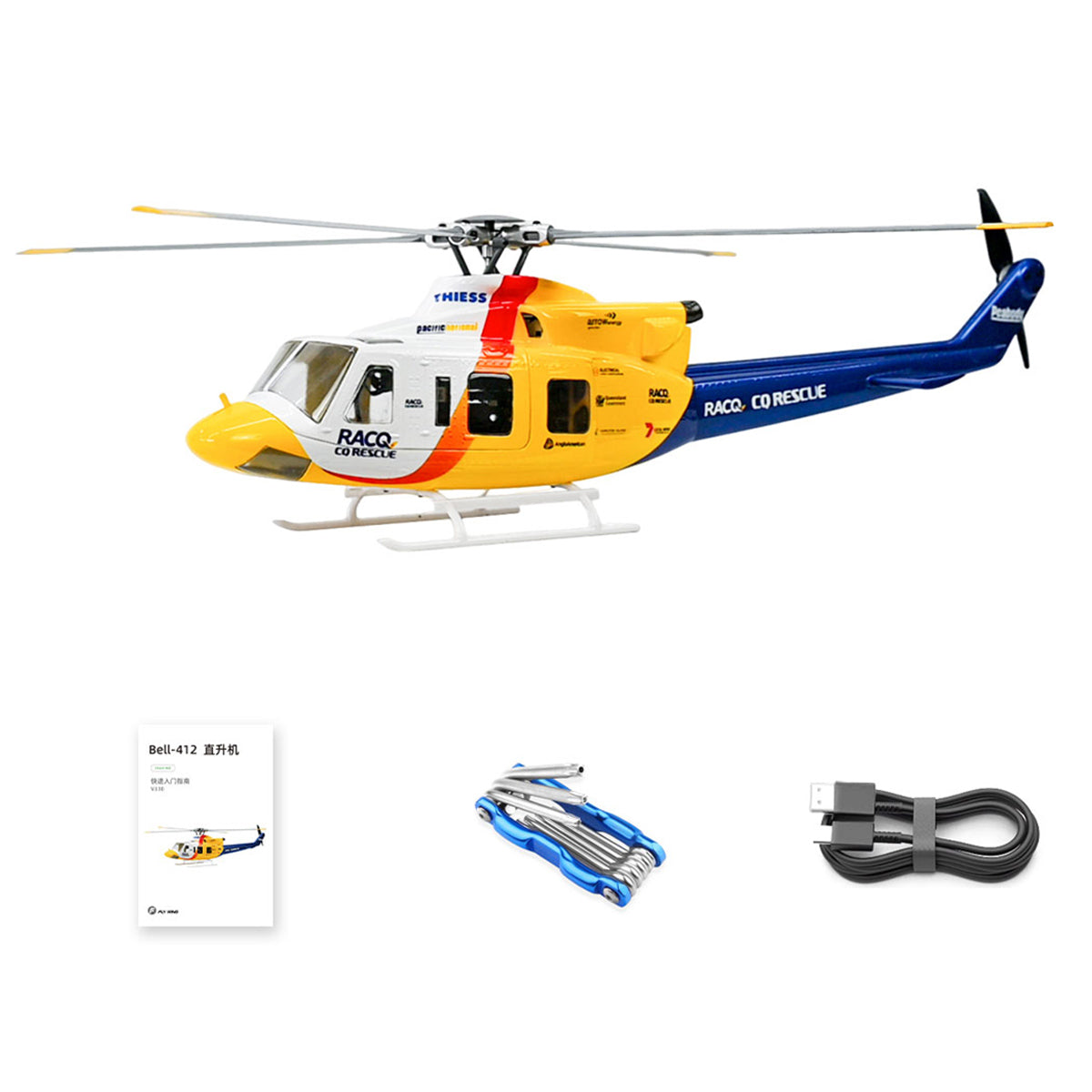 FLYWING BELL-412-V4 RC Military Rescue Helicopter 470-Class 2.4G 6CH RTF RC Airplane Model - stirlingkit