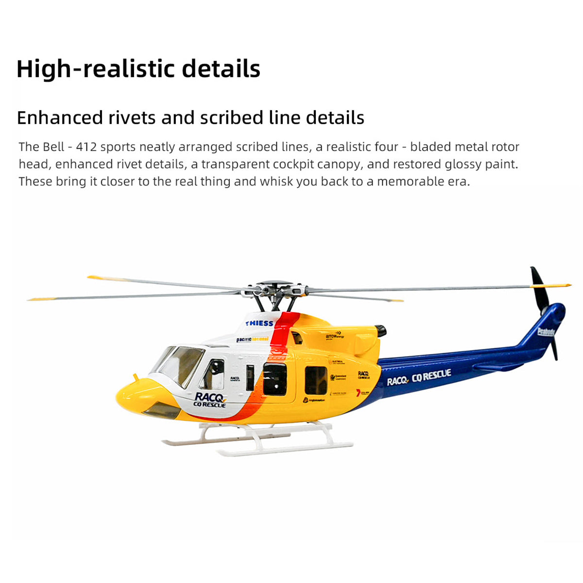 FLYWING BELL-412-V4 RC Military Rescue Helicopter 470-Class 2.4G 6CH RTF RC Airplane Model - stirlingkit