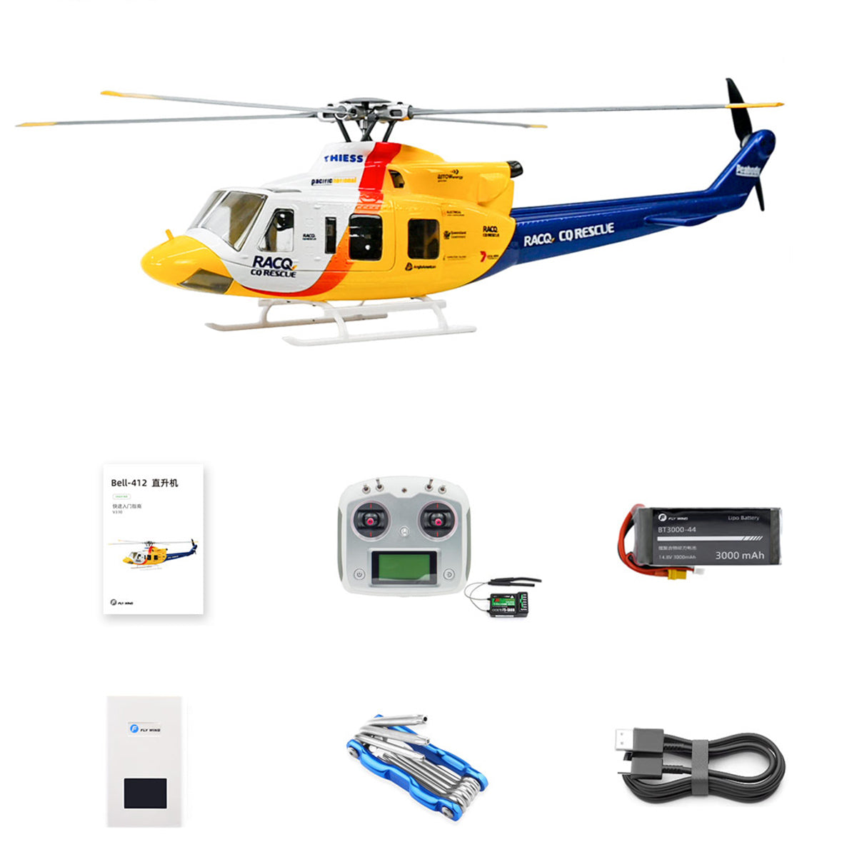 FLYWING BELL-412-V4 RC Military Rescue Helicopter 470-Class 2.4G 6CH RTF RC Airplane Model - stirlingkit