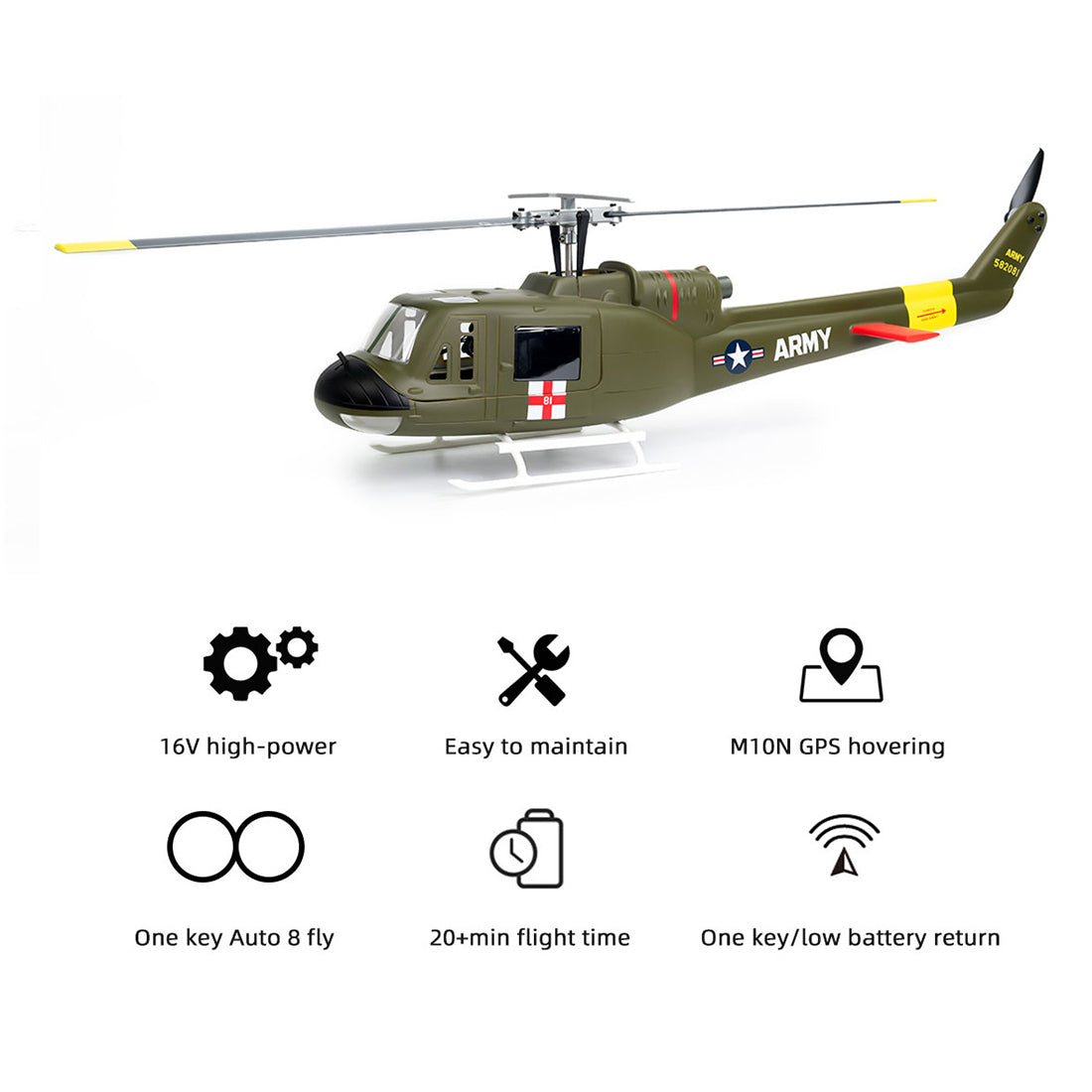FlyWing Bell UH-1 Huey V4 GPS RTF helicopter Anyone Can Fly it - stirlingkit