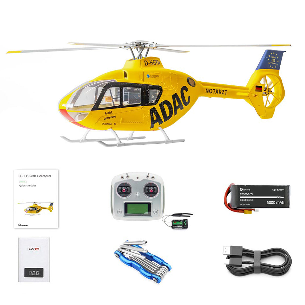 FLYWING EC135 470 Class RC Helicopter ADAC 6CH 2.4G with H1 Flight Controller & GPS - stirlingkit