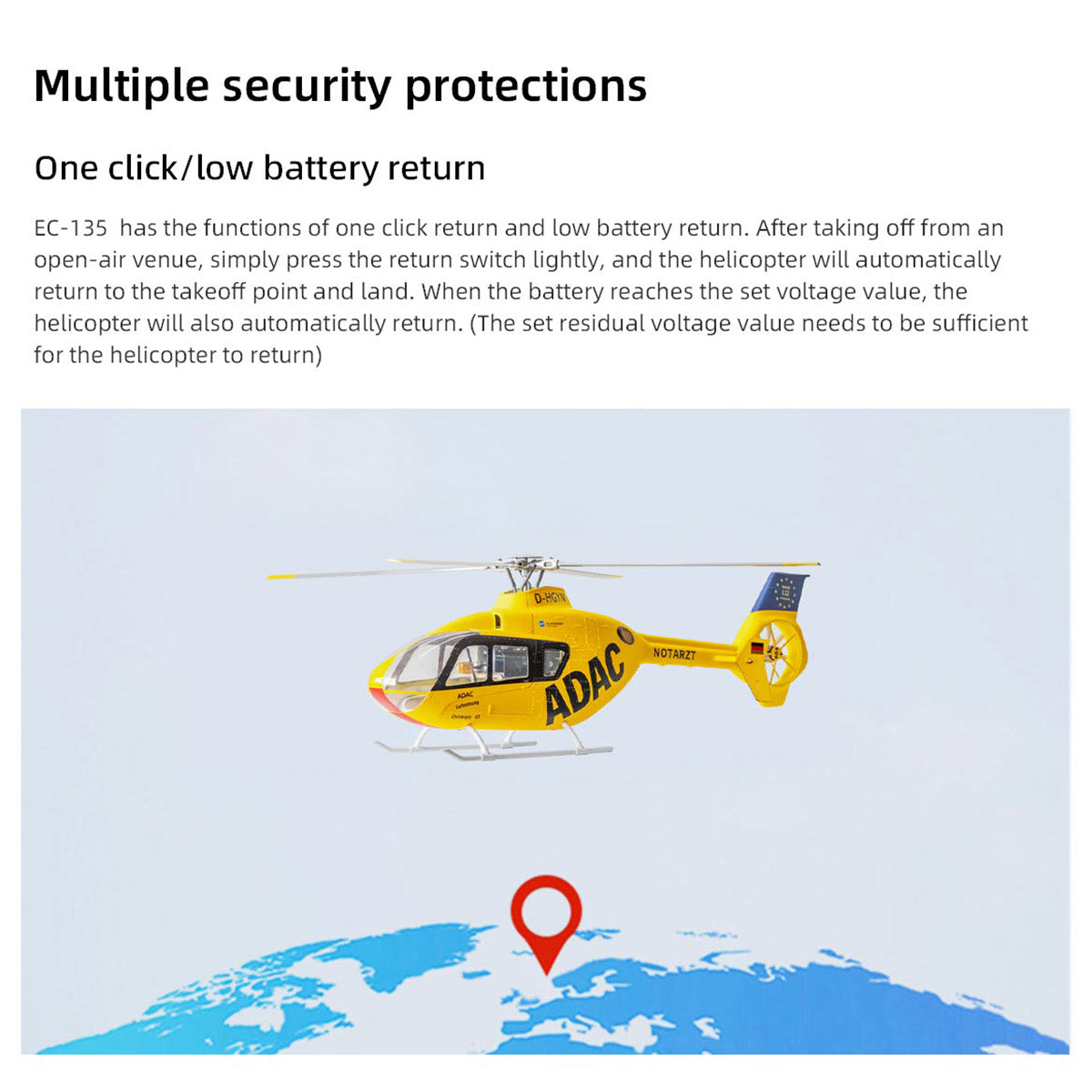 FLYWING EC135 470 Class RC Helicopter ADAC 6CH 2.4G with H1 Flight Controller & GPS - stirlingkit