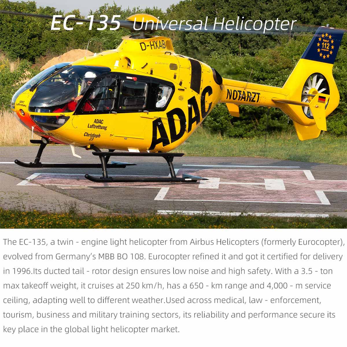 FLYWING EC135 470 Class RC Helicopter ADAC 6CH 2.4G with H1 Flight Controller & GPS - stirlingkit