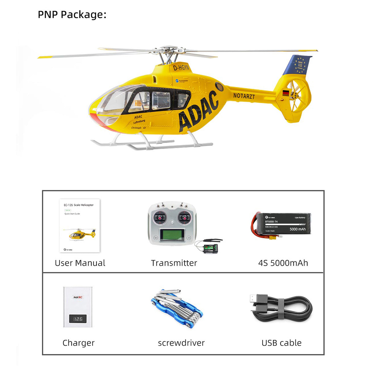 FLYWING EC135 470 Class RC Helicopter ADAC 6CH 2.4G with H1 Flight Controller & GPS - stirlingkit