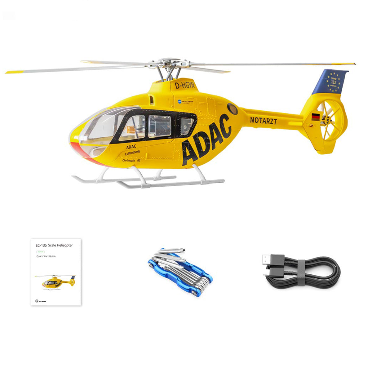 FLYWING EC135 470 Class RC Helicopter ADAC 6CH 2.4G with H1 Flight Controller & GPS - stirlingkit