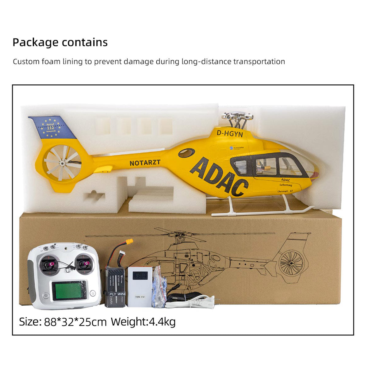 FLYWING EC135 470 Class RC Helicopter ADAC 6CH 2.4G with H1 Flight Controller & GPS - stirlingkit