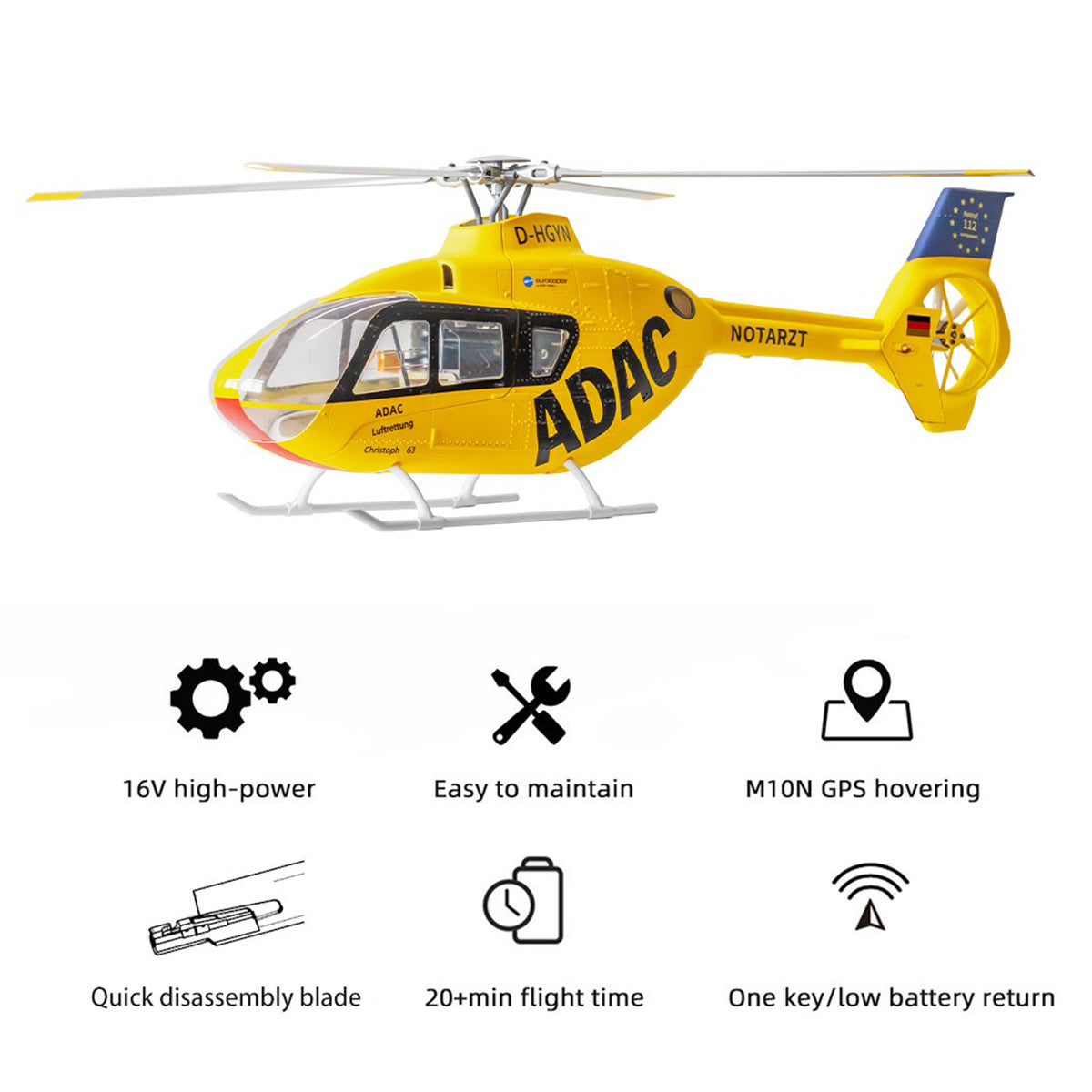 FLYWING EC135 470 Class RC Helicopter ADAC 6CH 2.4G with H1 Flight Controller & GPS - stirlingkit