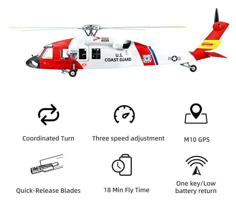 FLYWING UH-60 RTF 2.4G 6CH 470-Class Large Scale GPS Military RC Helicopter Model with ACE Flight Controller - stirlingkit