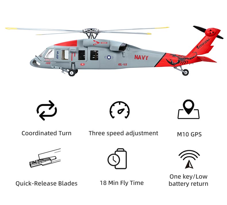 FLYWING UH-60 RTF 2.4G 6CH 470-Class Large Scale GPS Military RC Helicopter Model with ACE Flight Controller - stirlingkit