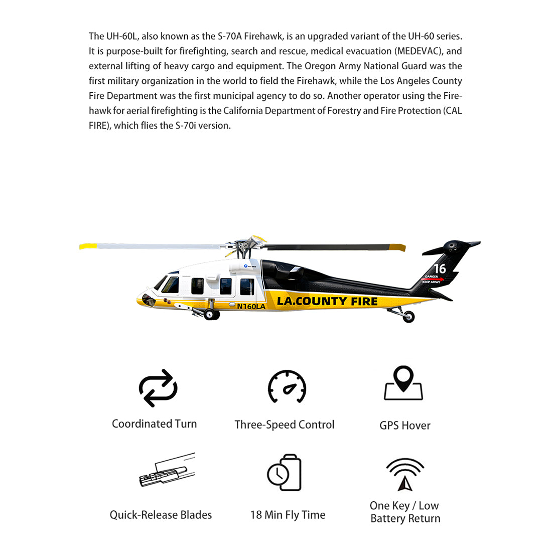 FLYWING UH-60L Black Hawk 2.4G 6CH 470-Class Large Scale RC GPS Helicopter Model with ACE Flight Controller