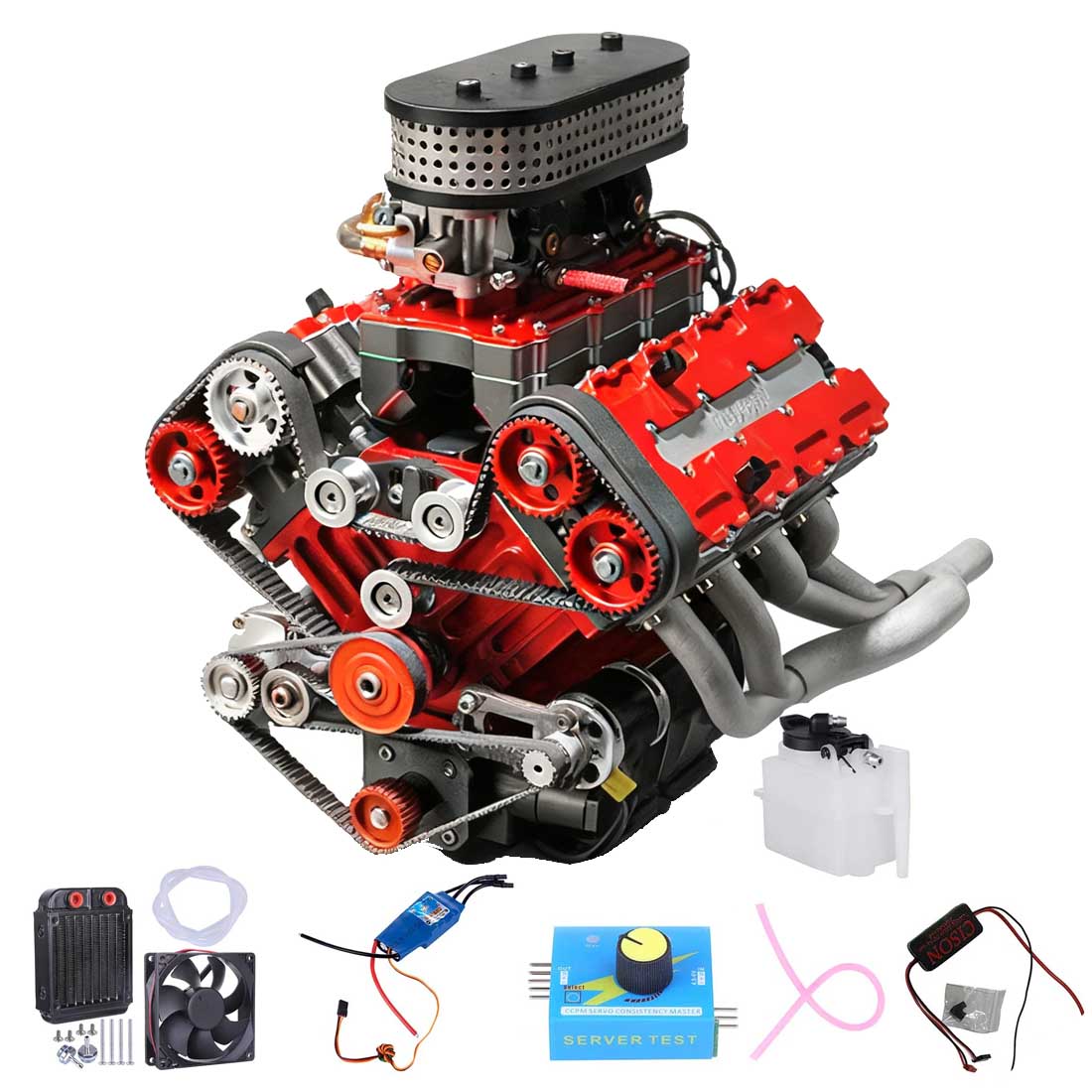 ENJOMOR V8 GS-V8 78CC DOHC Gasoline Water-cooled V8 Engine That Works with Starter Kit Full Set - stirlingkit