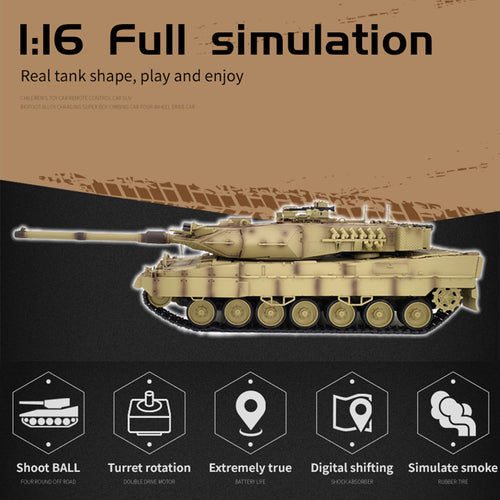 German Leopard 2A7 Main Battle RC Tank Model with Lights Sounds 1/16 2.4G - stirlingkit