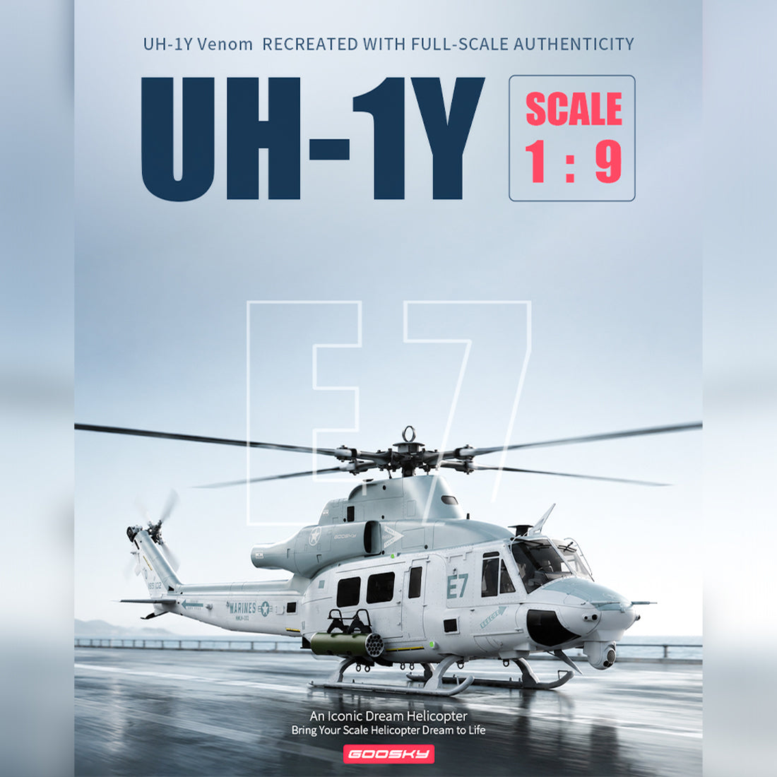 GOOSKY E7 UH-1Y Venom 700 Size Super Large Scale RC Helicopter 2.4G 6CH RC Heli Model - stirlingkit