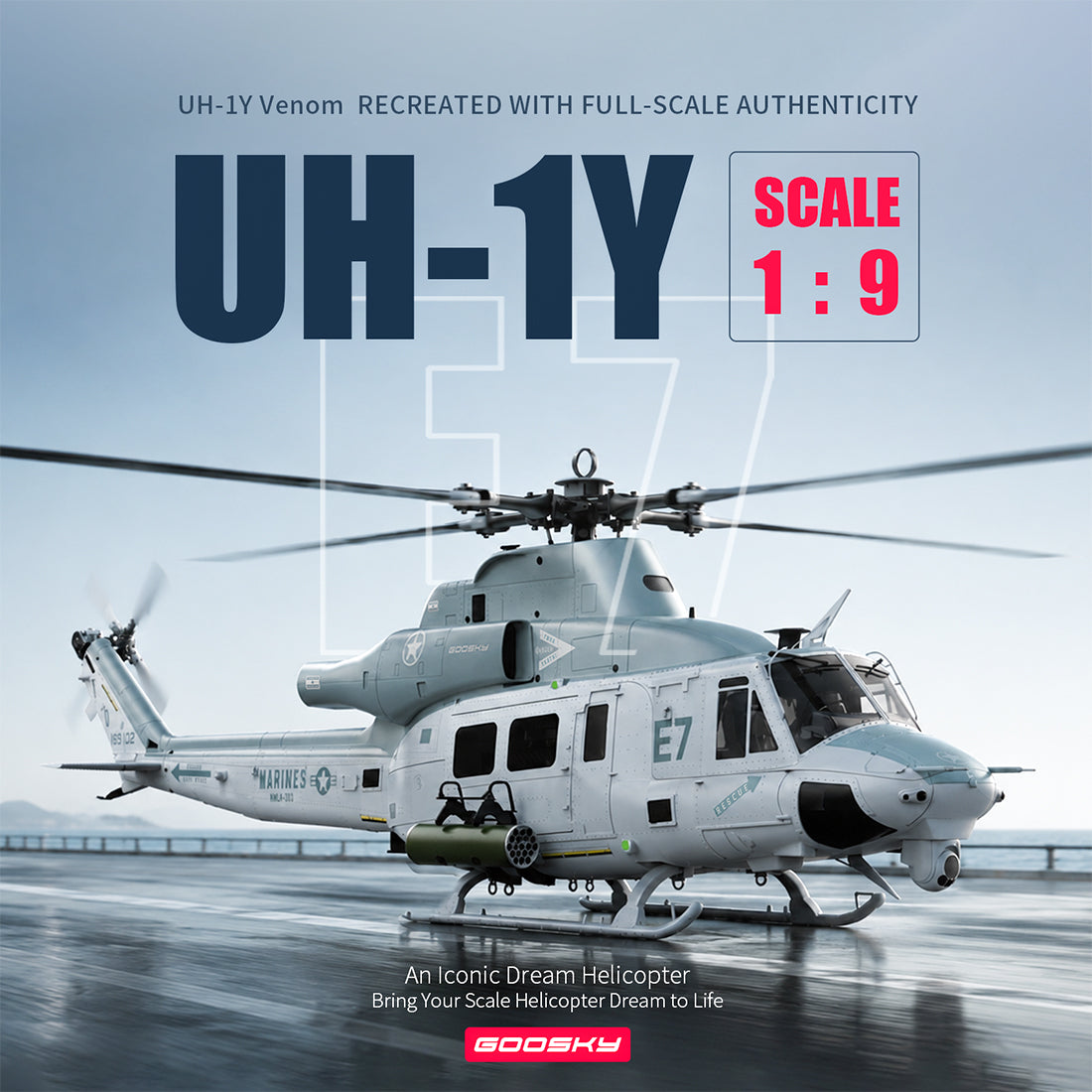 GOOSKY E7 UH-1Y Venom 700 Size Super Large Scale RC Helicopter 2.4G 6CH RC Heli Model - stirlingkit