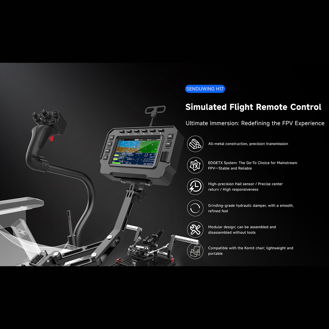 H17 CNC Metal Helicopter Flight Simulator Controller (17-Ch / EdgeTX) - stirlingkit