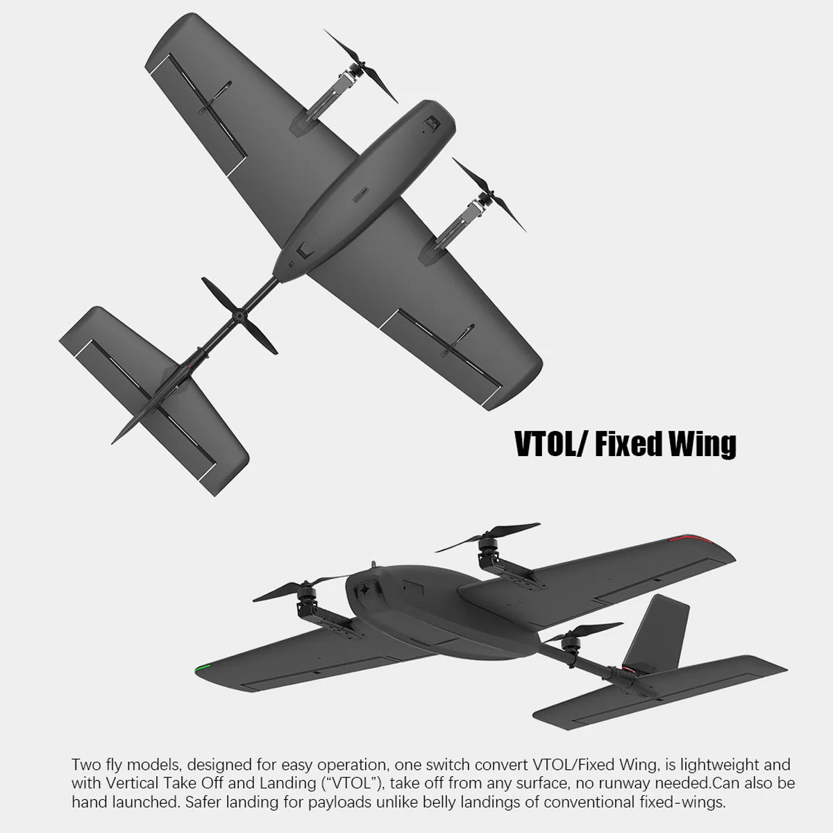 HEEWING Cruza T2 VTOL 2.4G EPP Fixed-Wing RC Aircraft with FPV Camera Mount and Flight Controller - stirlingkit