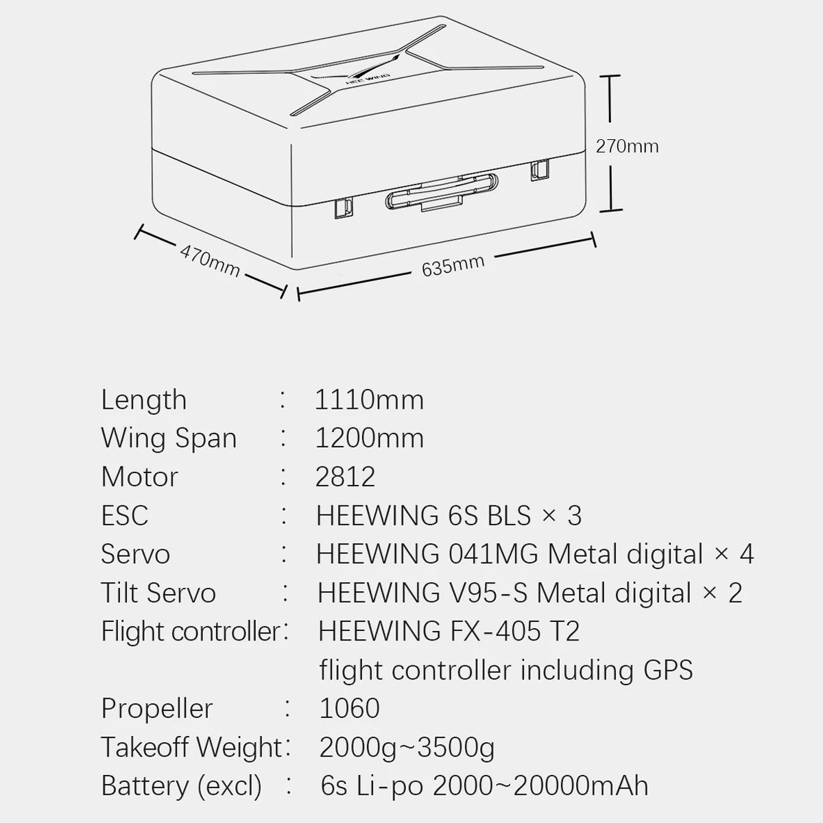 HEEWING Cruza T2 VTOL 2.4G EPP Fixed-Wing RC Aircraft with FPV Camera Mount and Flight Controller - stirlingkit