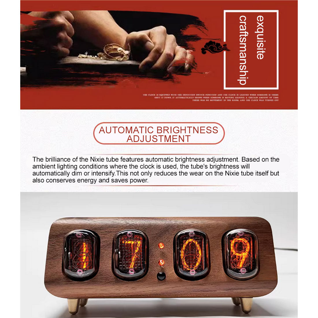 IN12 Nixie Tube Clock Minimalist Bluetooth Alarm Clock - stirlingkit