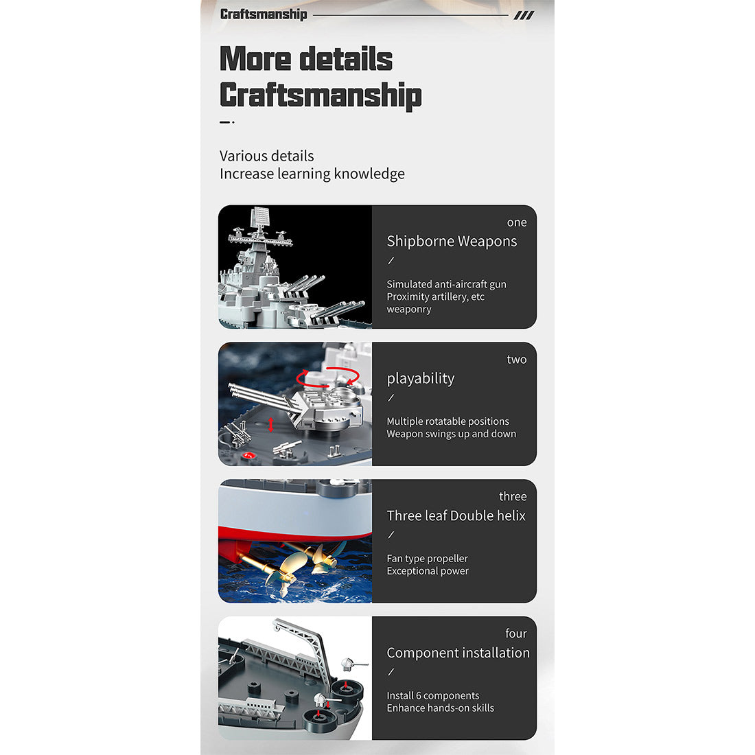 LHD-881 RC Boat 1/390 2.4G RC Electric High-Frequency Twin-Engine Battleship Model - stirlingkit