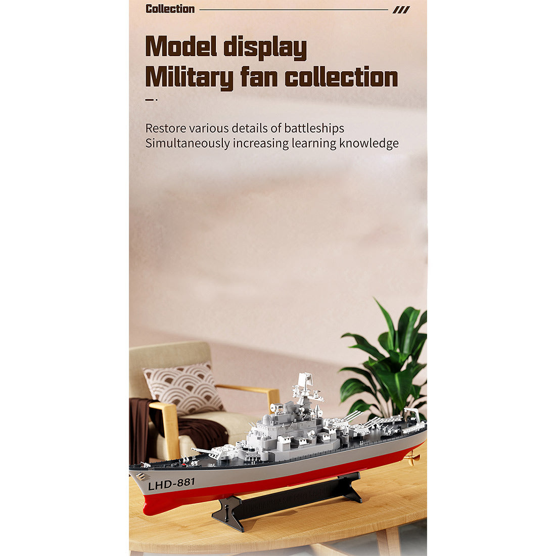 LHD-881 RC Boat 1/390 2.4G RC Electric High-Frequency Twin-Engine Battleship Model - stirlingkit