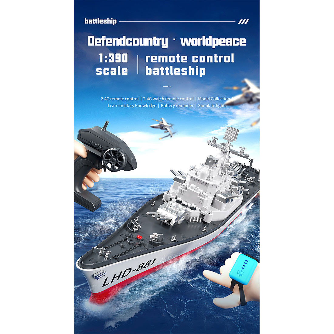 LHD-881 RC Boat 1/390 2.4G RC Electric High-Frequency Twin-Engine Battleship Model - stirlingkit