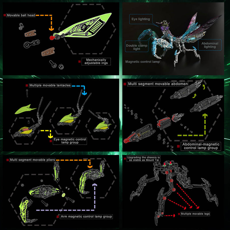 Mechanical Metal 3D DIY Mantis Assembly Model Building Kits 1000+PCS - stirlingkit