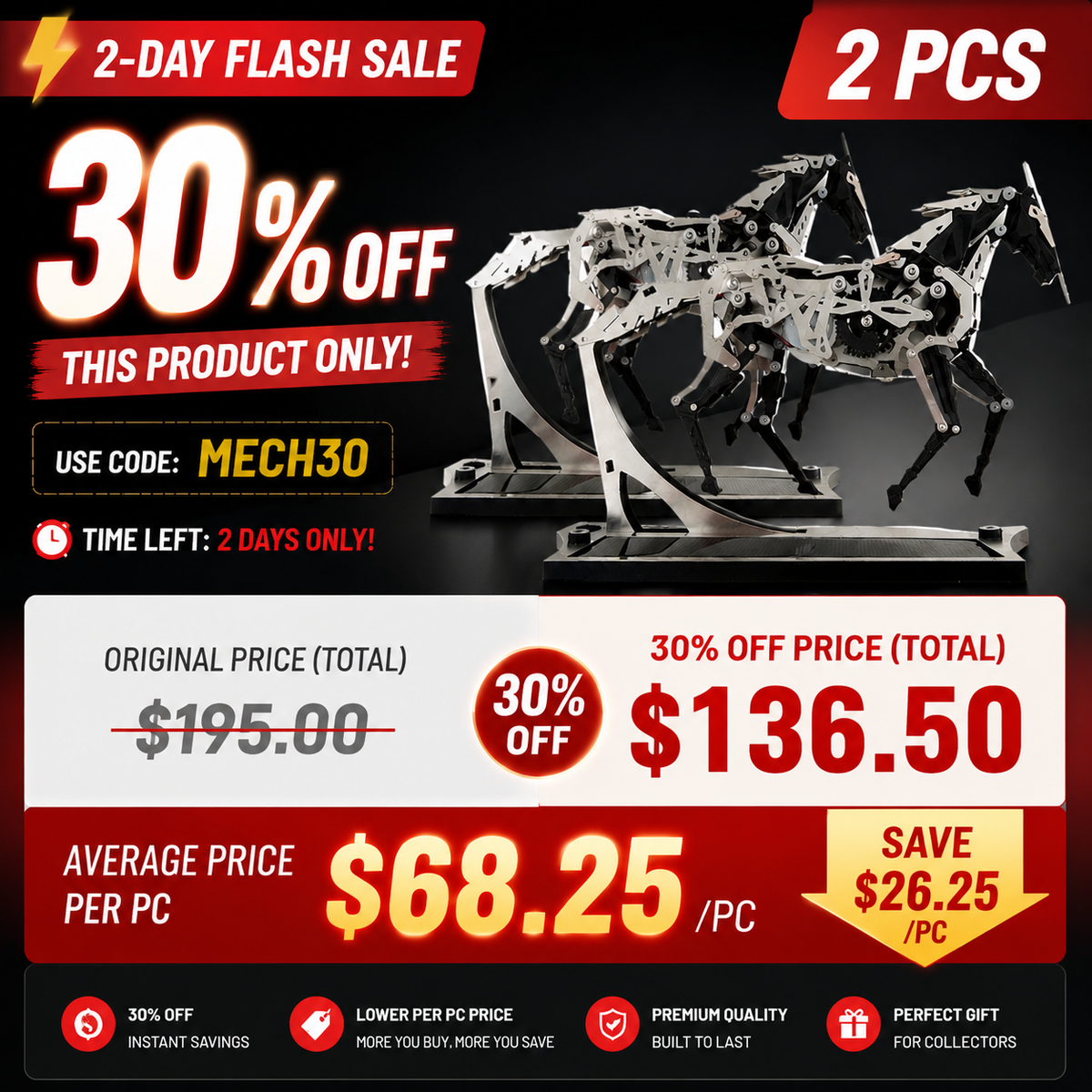 Mechanical Running Horse Metal Model Kits 165PCS Car Dashboard Ornament - stirlingkit