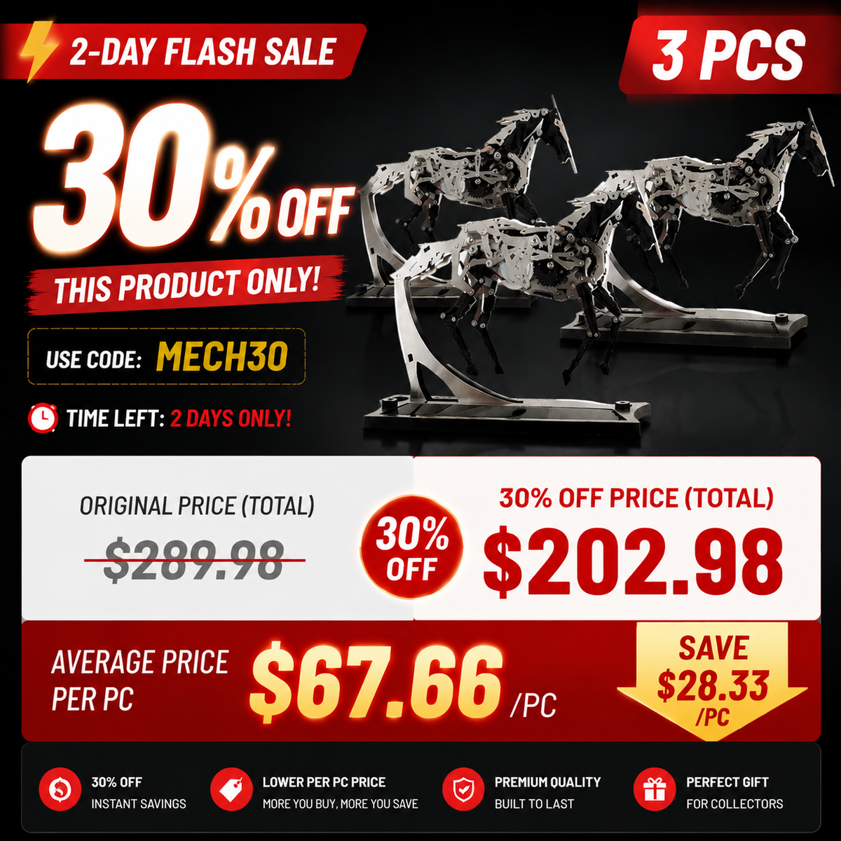 Mechanical Running Horse Metal Model Kits 165PCS Car Dashboard Ornament - stirlingkit
