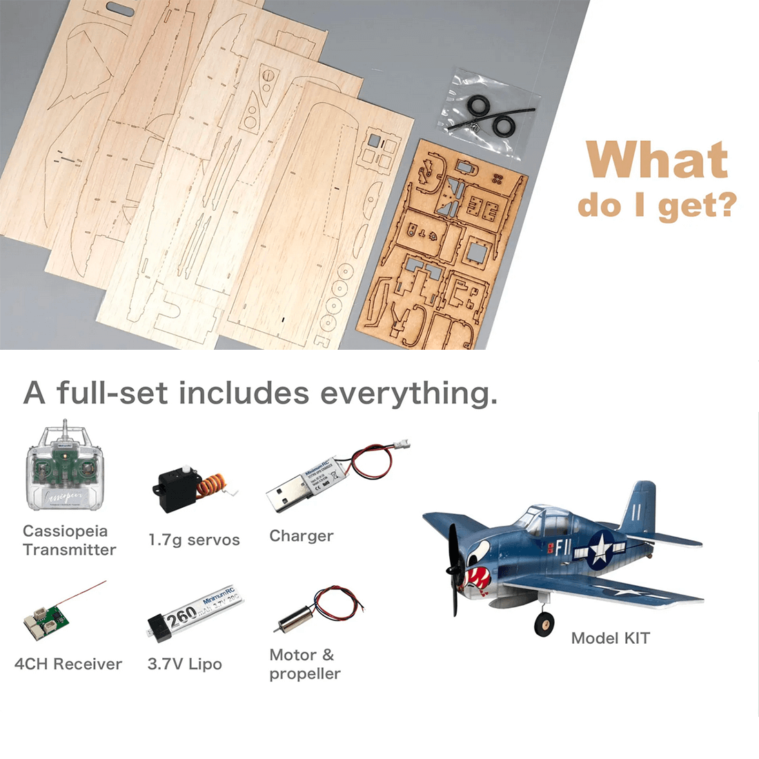 MinimumRC RC 4CH Balsa Wood Monoplane Mini Fixed-Wing Aircraft Model - Spacewalker - stirlingkit