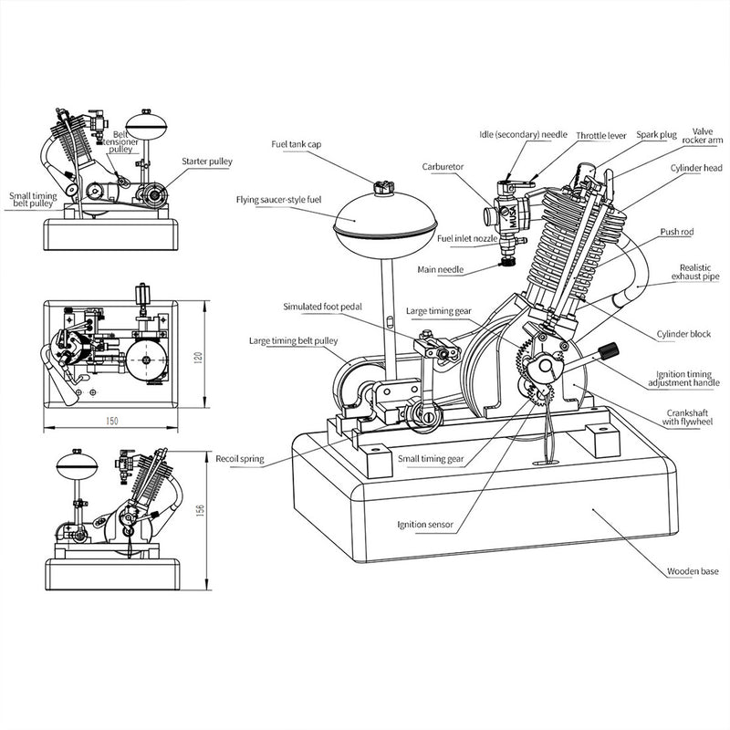MUSA Hoglet V1 Single-Cylinder 4-Stroke Kickstart Mini Gas Motorcycle Engine Model RTR Version Biker Gift - stirlingkit