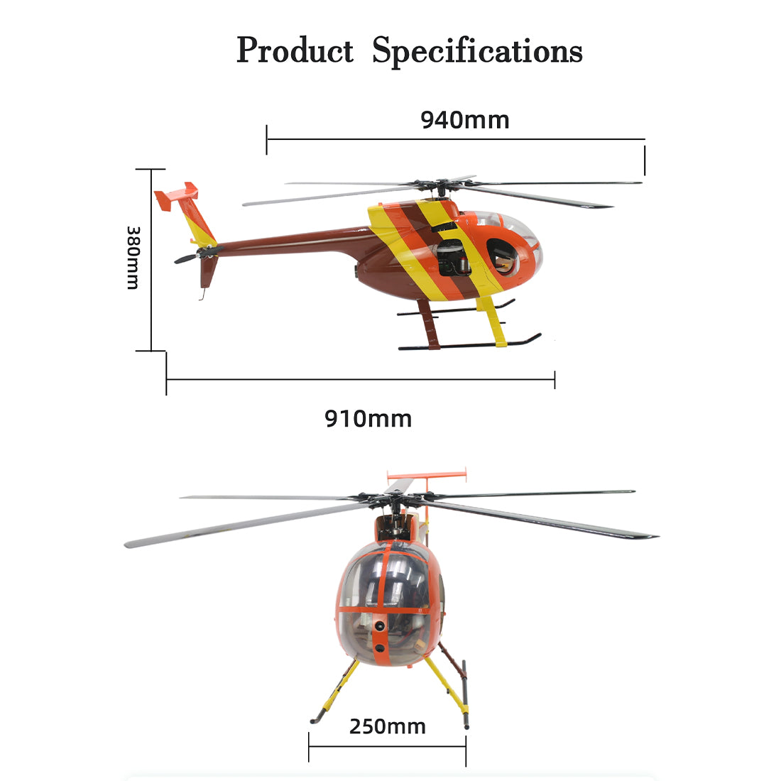 FLISHRC FL500 AH-6 Little Bird Super Large Scale RC Helicopter Model 500-Class 2.4G 6CH with L7 Flight Controller RTF - stirlingkit