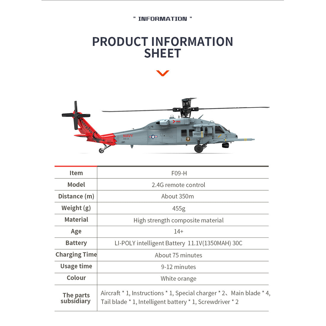 Radio Controlled SH60 Seahawk Helicopter YU XIANG F09-H 1/47 8CH - stirlingkit