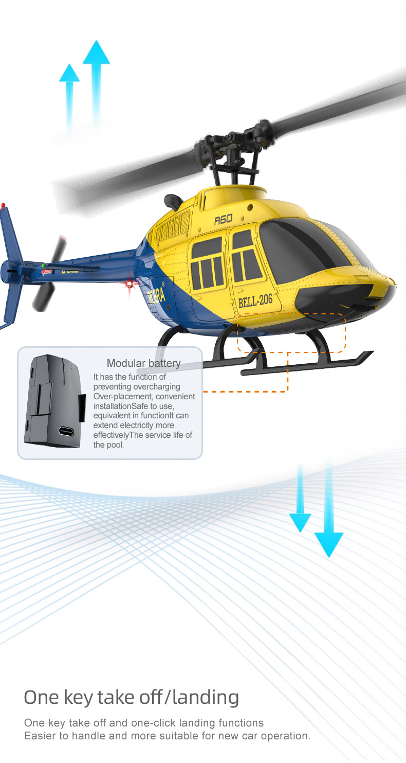 RC ERA A60 BELL 206 Mini Optical Flow RC Helicopter Model for Beginner RTF 90-Class 2.4G 4CH 1/42 - stirlingkit