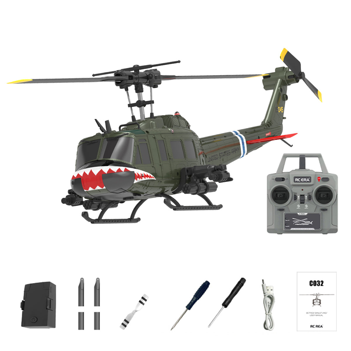 RC ERA C032 UH-1 Huey RTF 2.4G 6CH Flybarless 1/48 RC Helicopter Model for Beginner - stirlingkit