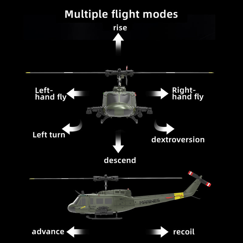 RC ERA C032 UH-1 Huey RTF 2.4G 6CH Flybarless 1/48 RC Helicopter Model for Beginner - stirlingkit