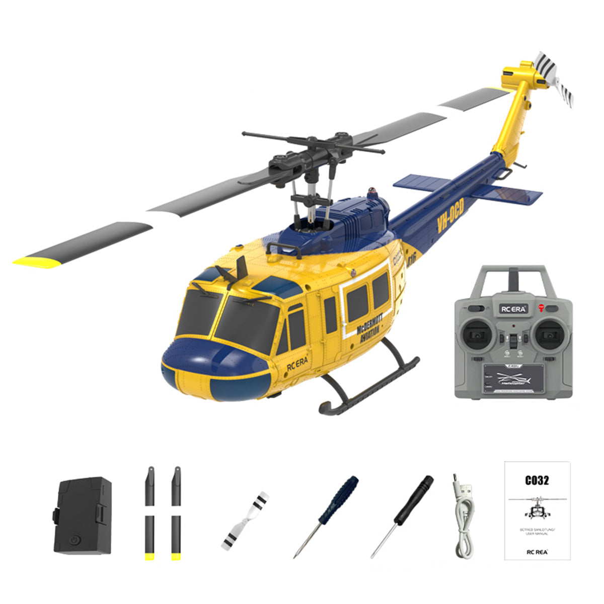 RC ERA C032 UH-1 Huey RTF 2.4G 6CH Flybarless 1/48 RC Helicopter Model for Beginner - stirlingkit