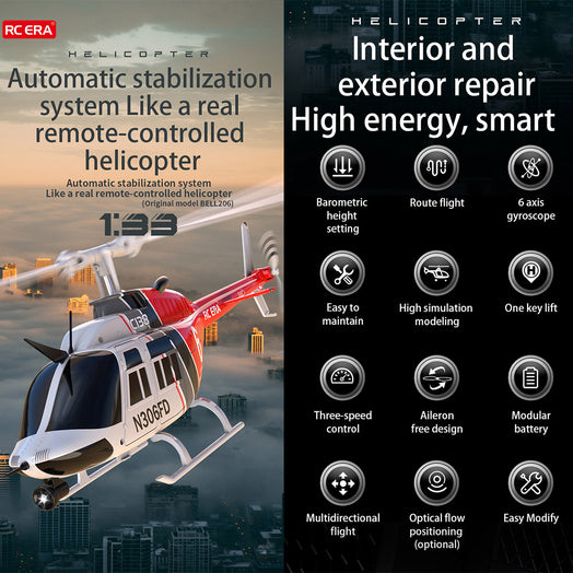 RC ERA C138 206 RC Helicopter 2.4G 6CH 1/33 Scale No Aileron Helicopter with Altitude Hold - stirlingkit