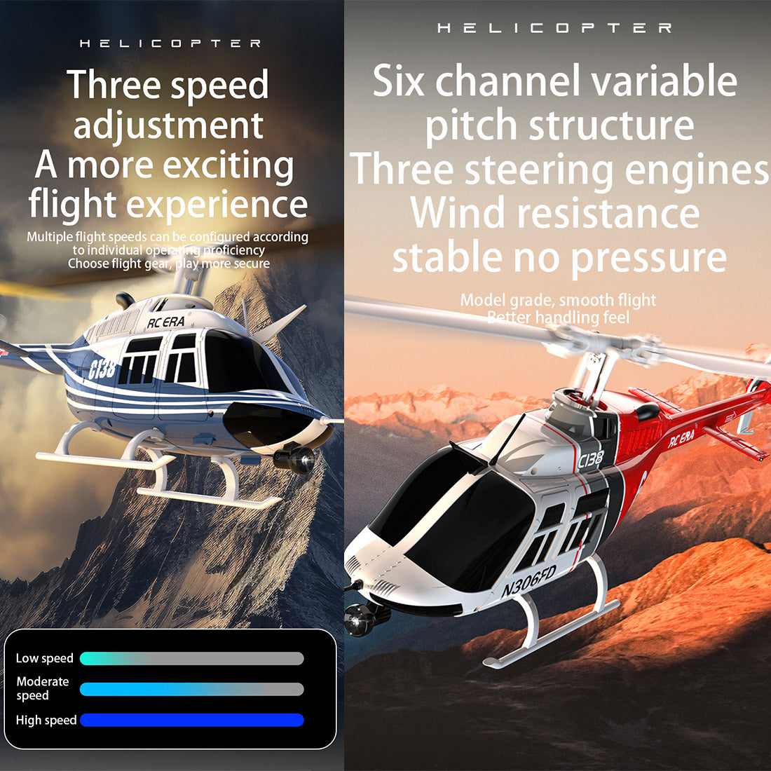 RC ERA C138 206 RC Helicopter 2.4G 6CH 1/33 Scale No Aileron Helicopter with Altitude Hold - stirlingkit