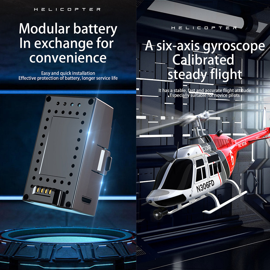 RC ERA C138 206 RC Helicopter 2.4G 6CH 1/33 Scale No Aileron Helicopter with Altitude Hold - stirlingkit