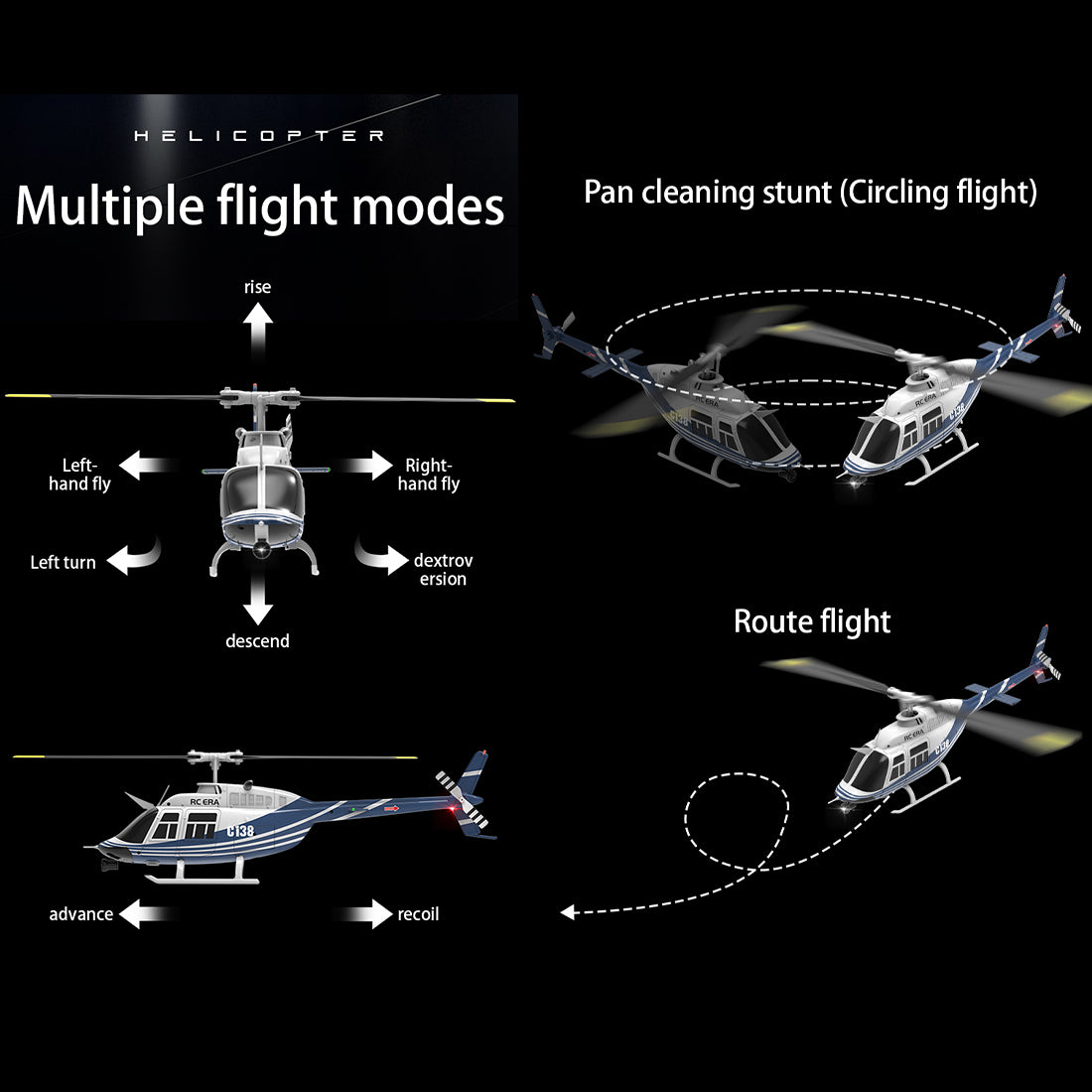 RC ERA C138 206 RC Helicopter 2.4G 6CH 1/33 Scale No Aileron Helicopter with Altitude Hold - stirlingkit