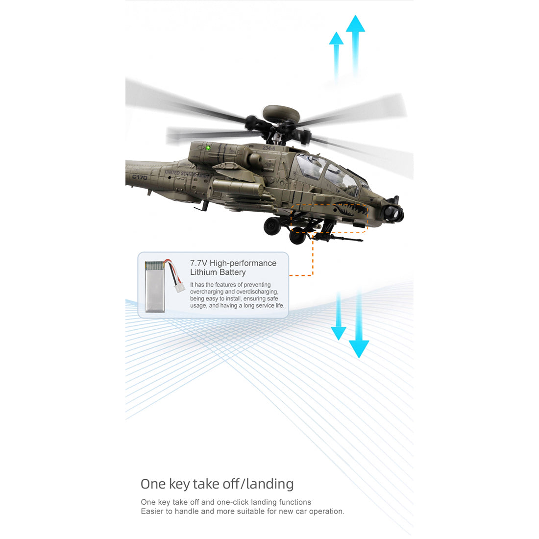 RC ERA C170 AH-64 Apache Small Scale RC Helicopter Model 6CH Optical Flow - stirlingkit