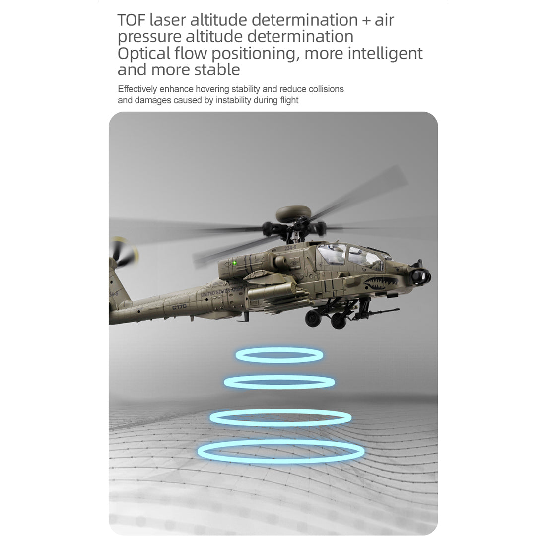 RC ERA C170 AH-64 Apache Small Scale RC Helicopter Model 6CH Optical Flow - stirlingkit
